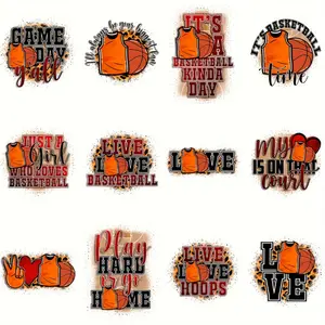 12 Pcs Basketball Vinyl Heat Transfer Stickers for DIY T Shirt Bag Hat Apparel Decorations