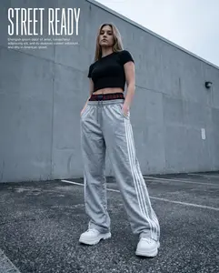 New Fashion Trends Double Waist Plaid Patchwork SweatPants Baggy Wide Leg Sweatpants for Men and Women Loose Long Pants with Pockets