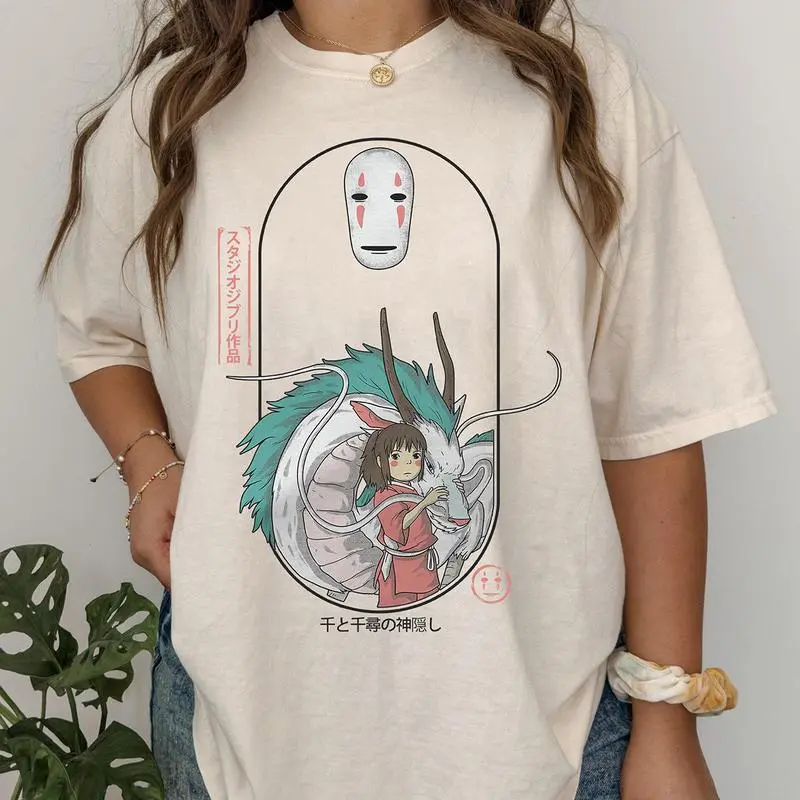 Spirited Away Shirt for Fans, Chihiro and Haku Design, Casual Cotton T-Shirt for Everyday Wear, Anime Inspired Clothing, Unisex Spirited Away Apparel, Comfortable and Soft Cotton Shirt, Perfect for Studio Ghibli Lovers, Stylish Anime and Manga Tee