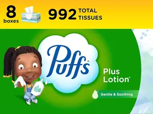 Puffs Plus Lotion Facial Tissues 8 Family Boxes 992 Total Gentle Soothing for Colds Allergies Ultimate Comfort