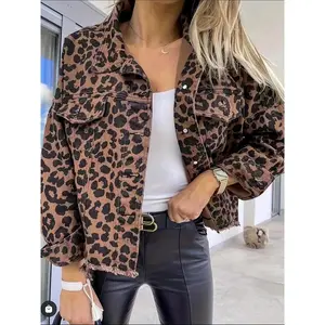 2025 New Denim Leopard Print Long-sleeved Short Loose Casual Jacket