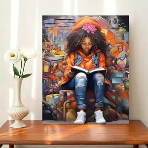 African American Happy Reading Fun Creative Canvas Wall Decoration for Home Bedroom Kitchen Living Room Bathroom Hotel Cafe Office Restroom Artwork Frameless Canvas Wall Art Poster
