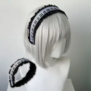 Edgy Piano Key Ruffle Headband Gothic Dark Aesthetic Hair Accessory for Teens Versatile Stylish Gothic Dark Aesthetic Lovers Edgy Fashion Enthusiasts