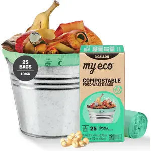 (R) Compostable Kitchen  Bags - 25 Count -  Certified Compostable - 3 Gallon - Super  - Leak Proof - Unscented - Easy to Open