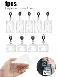 Transparent Dual Card Holder with Pull Tab and Expandable Buckle, Vertical and Horizontal Use, Durable Hard Plastic ID Badge Holder Case