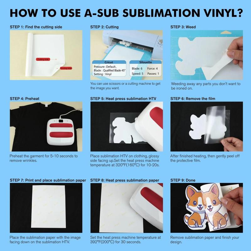 A-SUB Sublimation Bundle: A-SUB Ink (4x120ml) + Sublimation Paper (110 Sheets) + HTV (12x10ft) + Tape"