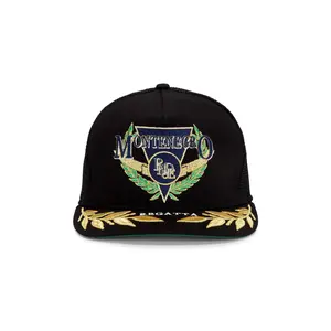 Rhude Montenegro Regatta Trucker Hat in Black, Navy, & Gold