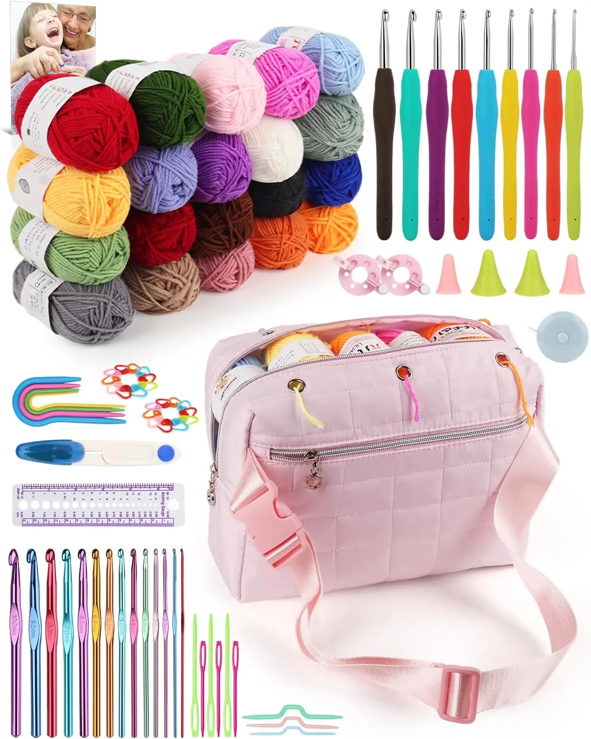 Crochet Kit for Beginners Adults, Complete Yarn Kit Including 1093 Yards Crochet Yarns, Crochet Hooks Set, Detailed Instructions, Learn to Crochet Kits for Beginners Professionals