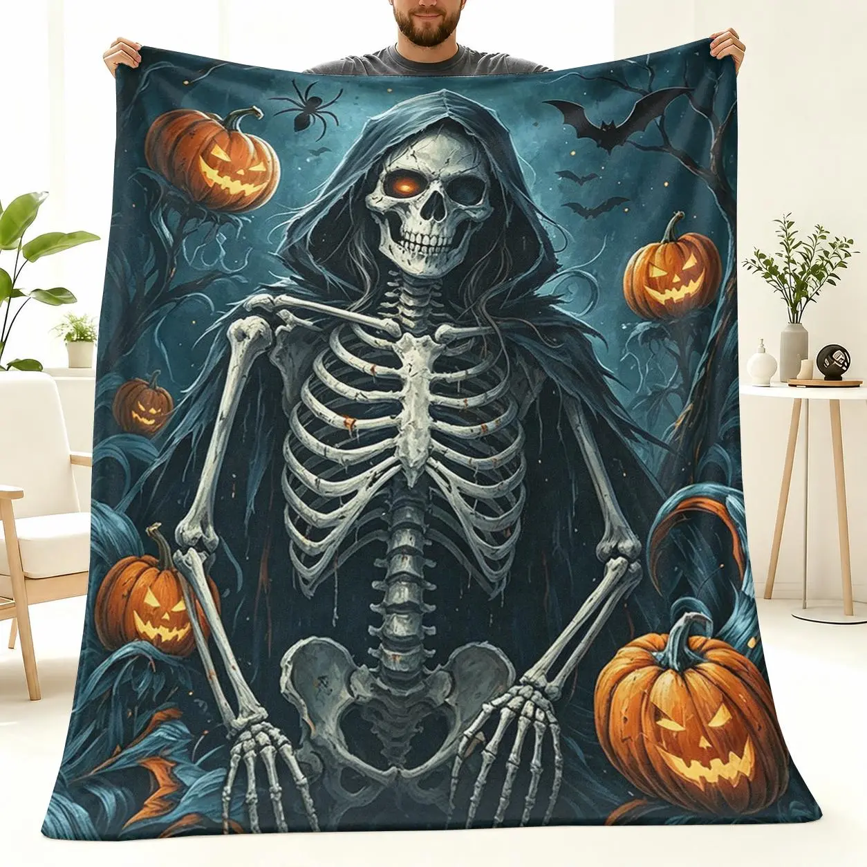 Soft Flannel, Comfortable and Warm Bedding Suitable All Seasons, Naps, Camping, and Travel- GiftSkeleton Blanket, Grim Reaper Decor, Goth Blanket, Throw Blanket,