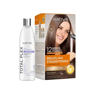 Kativa Brazilian keratin Hair Straightening Kit + Total Plex Shampoo 355ml – Smooth, Strengthen & Rebuild Organic Haircare