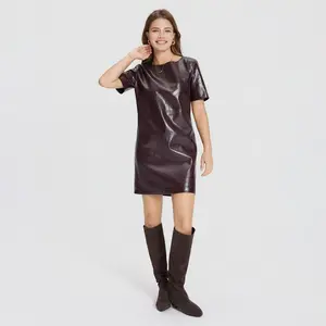 Women's Short Sleeve Faux Leather Mini Shift Dress - A New Day