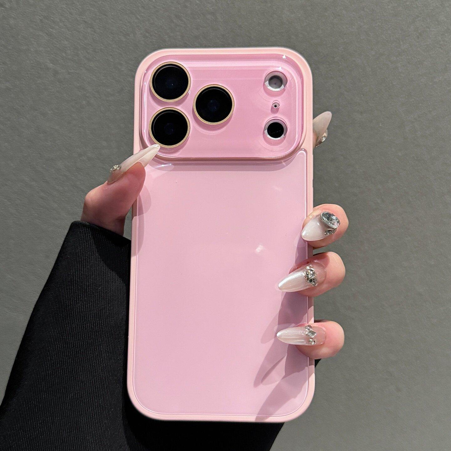 Candy Macaron Series – Skin-Feel Crystal Clear Case for iPhone 17, 16, 15, 14, 13 Pro Max – Soft TPU Bumper + Hard PC Back – Full Lens Coverage – Cute, Minimalist, Pink & White