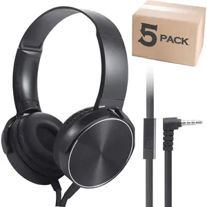 Bulk Headphones with Microphone 5 Pack for School Boys Girls,  Online Learning Headset with Mic Stereo Sound, 3.5mm Audio Jack for Smartphone, Tablet, Kindle,  (OH450,Black)