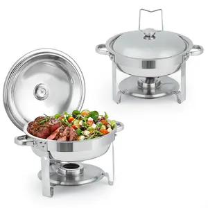 [NEW PRODUCT - FLASH SALE] Garvee 5QT Round Chafing Dish Set (2-Pack) - Stainless Steel Buffet Warmer - Metal Lid
