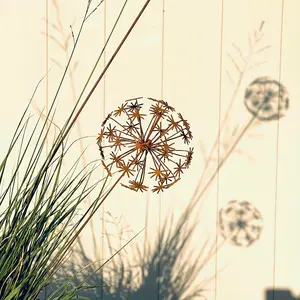 3D Rustic Dandelion Garden Decor Weathered Metal Outdoor Sculpture Vintage Art Flower Bed Lawn Patio Garden Stake Manual Bending Required for Shaping