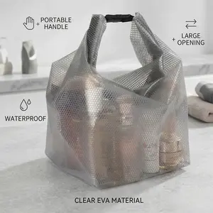 Waterproof Clear EVA Cosmetic Bag with Handle, Portable Toiletry Organizer Makeup Pouch for Travel Gym Bathroom - Grey