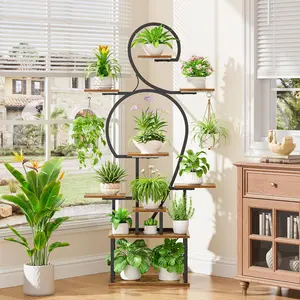 Plant Stand Indoor with Grow Light, 9 Tiered 63" Tall Indoor Plant Shelves for Multiple Plants, Large Metal Plant Shelf, Lighted Plant Stand for Indoor, Balcony, Living Room