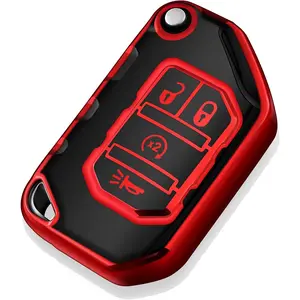 New Upgrade for Jeep Key Fob Cover Soft TPU Full Protection Key Shell Key Case Compatible with 2018-2025 Jeep Wrangler JL JLU Gladiator Flip 4 Button (Red)