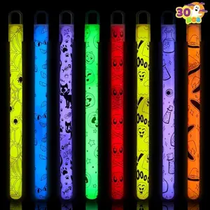 30 Pcs Halloween Glow Sticks Bulk Party Pack, Hanging Wands in 8 Design, 6 Color Light Up Stick for Kid Glow in The Dark Halloween Party Favor Supplies, Goodie Bag Filler, Trick or Treating Gift