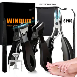 6pcs Toenail Clippers for Seniors Thick Toenails, Heavy Duty Large Toe Nail Clippers for Men Thick Nails with Wide Opening, Sharp Ingrown Toenail Clippers Nail Cutter Long Handle with Slanted Curved Blade