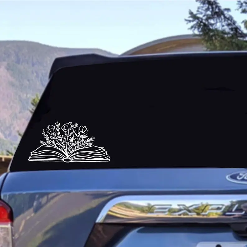 Open Book Wildflowers | Reading Books Sticker Decal | Car Sticker Decal | Window Decal Vinyl