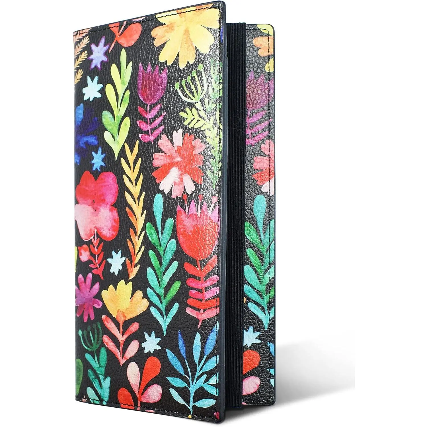 Checkbook Cover for Men & Women, Premium Vegan Leather Checkbook Holder Slim Wallets for Top & Side Tear Duplicate Checks with RFID Blocking (Flower)