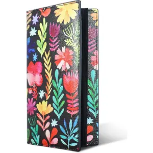 Checkbook Cover for Men & Women, Premium Vegan Leather Checkbook Holder Slim Wallets for Top & Side Tear Duplicate Checks with RFID Blocking (Flower)