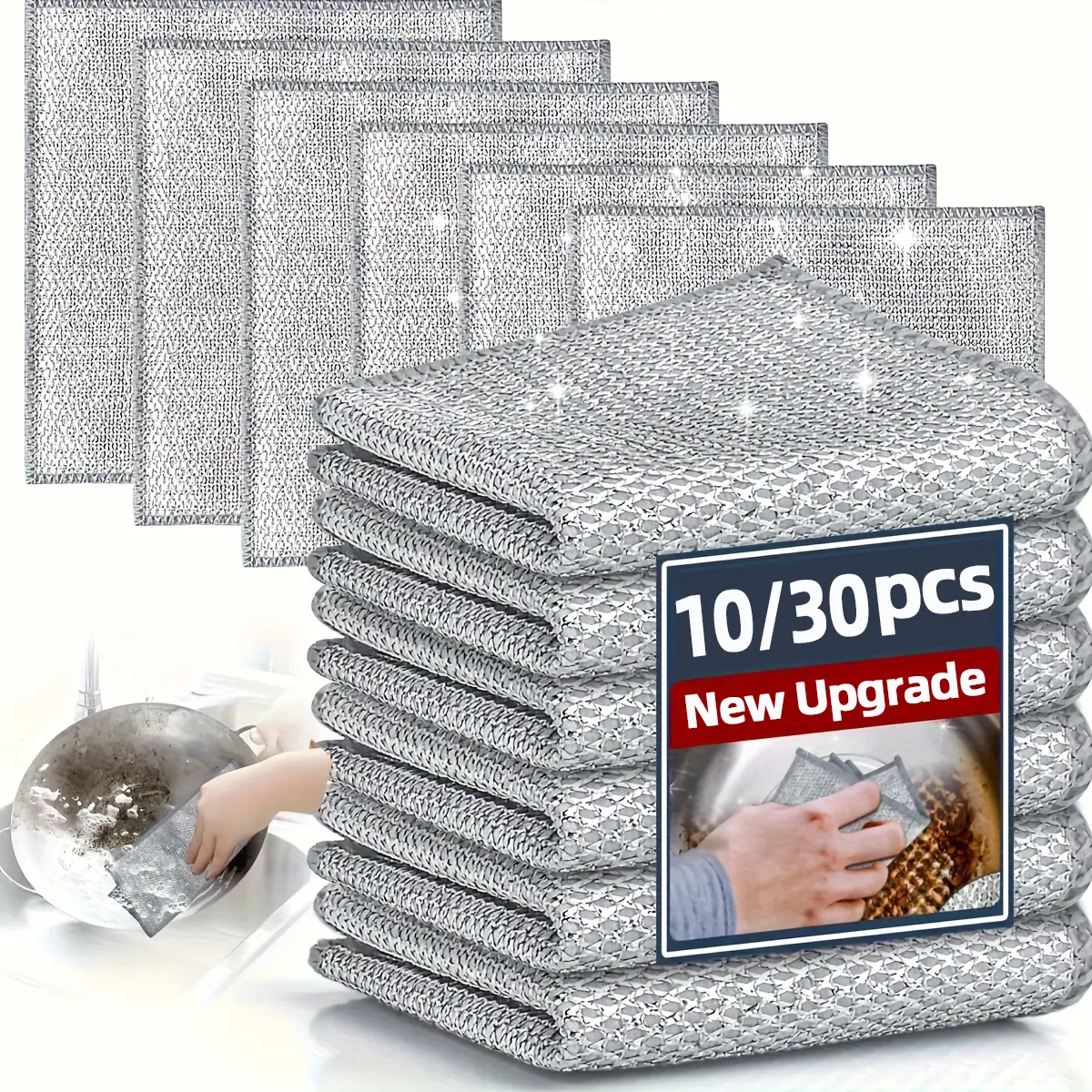 10/30/50/100 Pcs Of Double Layer Metal Wire Cleaning Cloths, Multi Purpose Non Scratch Stainless Steel Rags, Metal Miracle Cleaning Pads, Reusable Steel Wire Dish Cloths For Kitchens, Sinks, Pots And Dry And Wet Cleaning