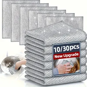 10/30/50/100 Pcs Of Double Layer Metal Wire Cleaning Cloths, Multi Purpose Non Scratch Stainless Steel Rags, Metal Miracle Cleaning Pads, Reusable Steel Wire Dish Cloths For Kitchens, Sinks, Pots And Dry And Wet Cleaning