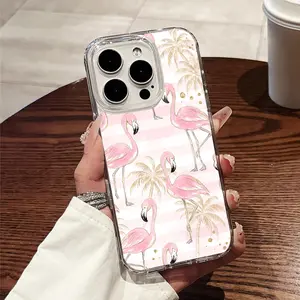 Tropical Flamingo Dance Clear Thickened Shockproof Hard Case with Magnetic Ring Wireless Charging Compatible for iPhone 17 16 15 14 13 12 149 X XS XR Plus Pro Max Air Fashion Cute Gift