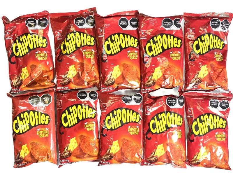 10 - PK BARCEL CHIPOTLES - Sabritas Chips - Snack Crispy Crunchy Bite - 65 GRAMS PER BAG - MEXICAN CHIPS - PAPITAS MEXICANAS - SABRITAS MEXICANAS