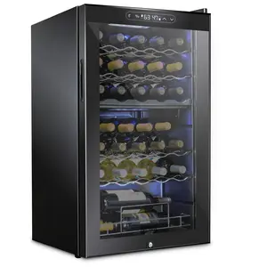Schmecke 33 Bottle Dual Zone Wine Cooler Refrigerator w/Lock | Large Freestanding Wine Cellar | 41f-64f Digital Temperature Control Wine Fridge For Red, White, Champagne or Sparkling Wine - Black