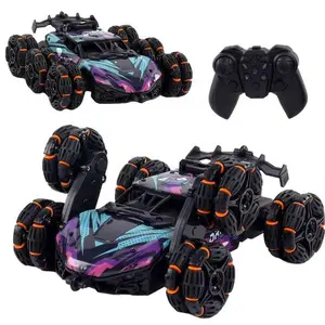 Electric Remote Control Stunt Car, Six Wheel Stunt Car with LED Light, Music and Spray, RC Drift Car Toy Gift for Boys