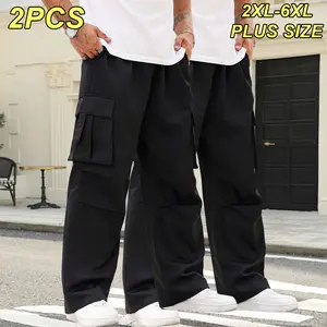 2XL–6XL Men’s Plus Size Casual Cargo Pants — Comfortable, Loose Straight-Leg Long Pants with Multiple Pockets, Suitable for Home Lounging, Street Style, and Daily Commuting