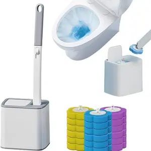 Toilet Cleaning Brush with Stand and 30 Disposable Replacement Heads, Hygienic Toilet Cleaner, Easy Clean, No Scratch Bathroom, One-Use Toilet Cleaning Stick