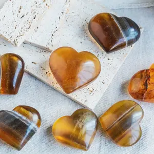 Natural Crystal Heart Activate Energies Good Luck Yellow Fluorite Meditation Aid Rainbow Moonstone Chakra Alignment Tigers Eye Luck Russia Flower Agate