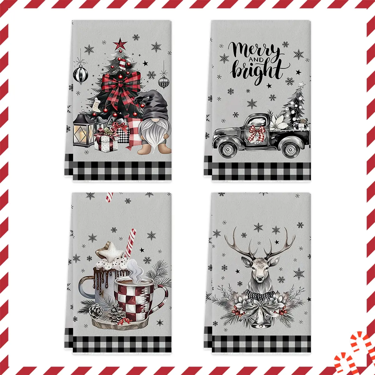 2/4pcs Christmas towel set, vintage Santa Claus, Christmas tree, snowflake print multifunctional cleaning absorbent towel, thick dishwashing towel, tea towel, Super Absorbent Towel, suitable for kitchen and restaurant Christmas party home decoration
