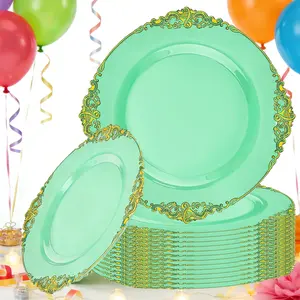 20-Piece Vintage Gold-Trimmed Party Set, Heavy-Duty Plastic Dinnerware, Perfect for Daily Use & Special Occasions