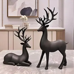 2 Piece Nordic Home Deer Figurines, Collectible Room Decor, Christmas Resin Craftsmanship, Suitable for Entryway, Wine Cabinet, TV Stand, Bedroom, Dining Table Gift