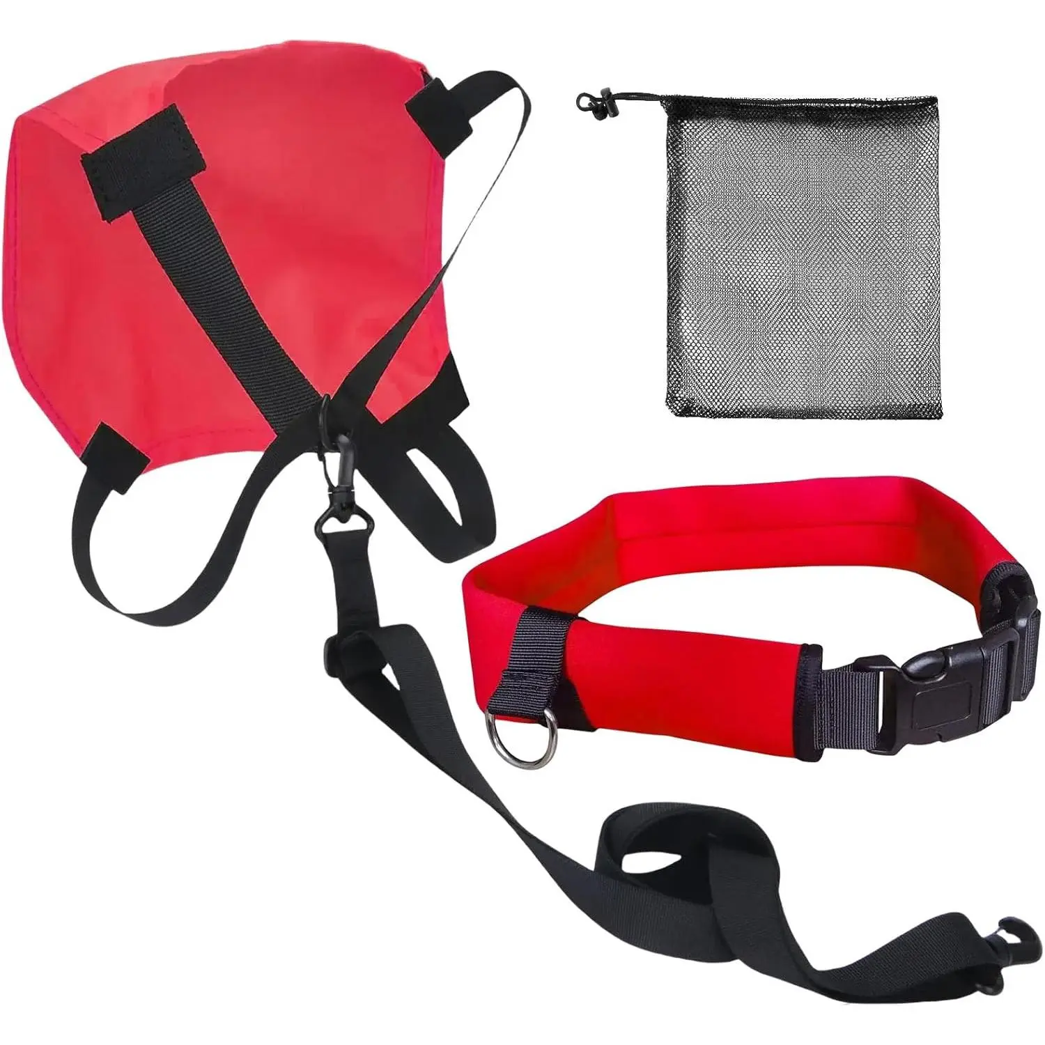 Swimming Resistance Training Parachute Set - 420D Heavy Duty Oxford Nylon, Adjustable Multi-Size Belt, Stretch Cord, Tear Resistant, Mesh Bag Included, for Strength & Endurance, Family Water Sports Fitness, Family Swimming Training, Swim Parachute Set