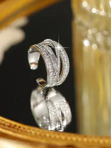 Luxury S925 Sterling Silver Multi-Layer Zircon Ring - Sparkling Crossover Design Statement Jewelry for Women, Ideal for Party & Daily Wear, Fashion Gift