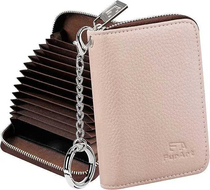 FurArt Zipper Wallet Women RFID Credit Card Holder keychain Wallet | ID Window RFID Blocking Compact Small business 15/16 slots