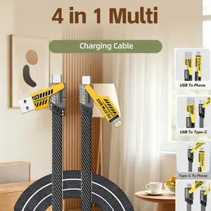 Vibrant Retro 4 in 1 Multi-Function USB Charging Cable - MAX 240W Fast Charging/Charger Cable, Data Transfer with USB A + Type C, for Iphone Ipad, Samsung Galaxy Macbook Ipad Tablet, Smartphone Cellphone Device Durable Lightning Electronic