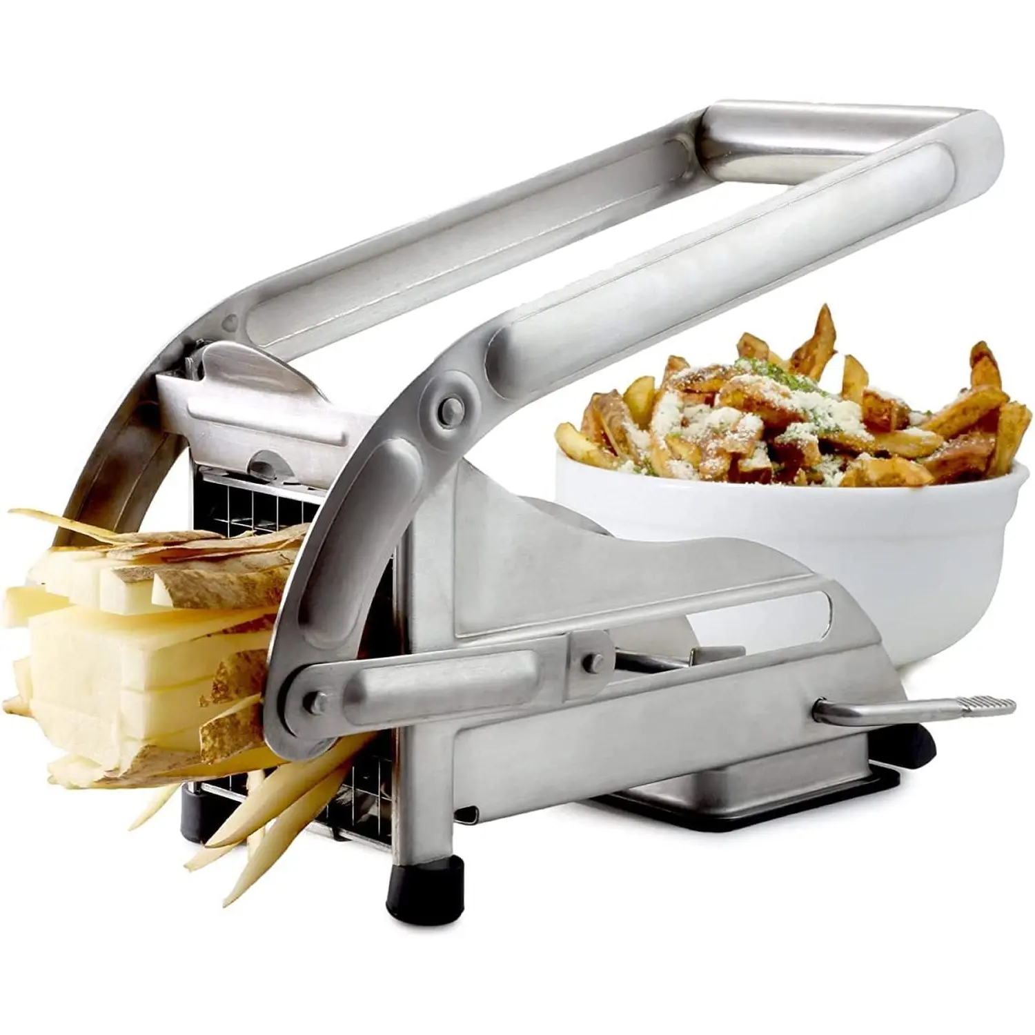MIUVA Commercial Grade Stainless Steel French Fry Cutter with 2 Blade Sizes Non-Slip Suction Base for Air Fryer Kitchen Gadgets Cooking Utensils