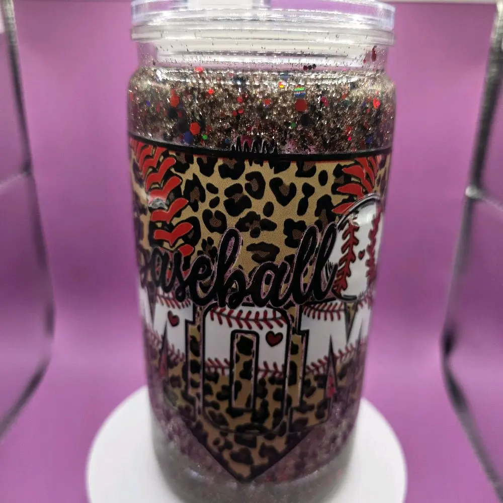 Baseball Diva Leopard Print Design Glitter Shaker for Festive Decor and Styling