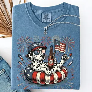 Comfort Colors USA 250 Patriotic Dalmatian Shirt | 4th of July Dog Lover Summer Vintage Tee