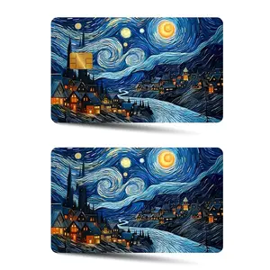 Van Gogh Starry Night Pattern Credit Card Sticker, 2 Counts Ultra-thin Shiny Matte Finish Waterproof Scratch Resistant Durable Card Sticker, Stickers Adults, Sticker Packs