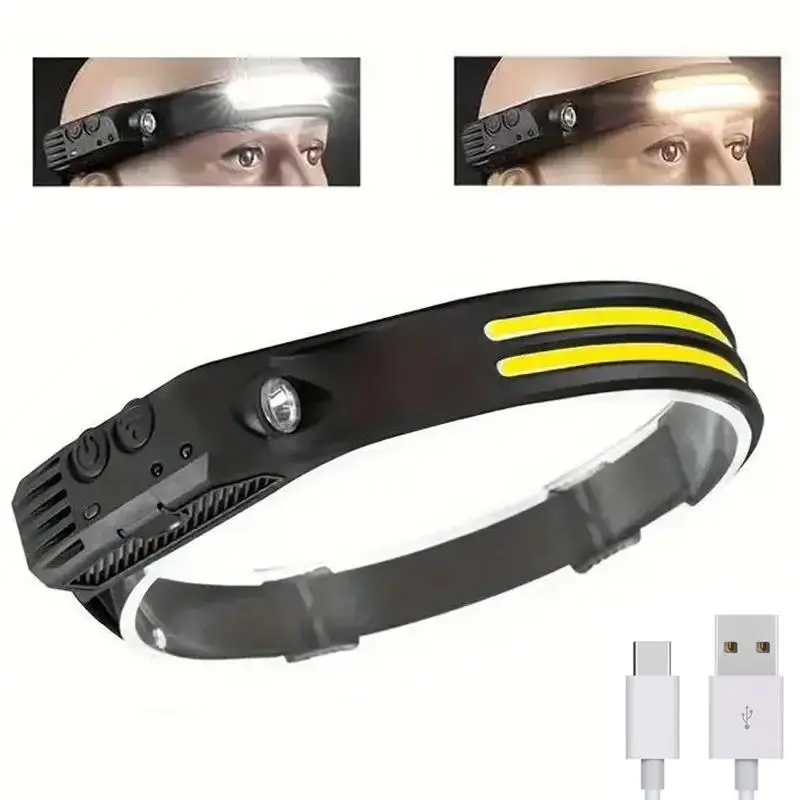 Rechargeable LED Headlamp, 230° Wide Beam Head Lamp LED with Motion-Sensor, Waterproof Head Light Flashlight for Hiking, Running, Repairing, Fishing,