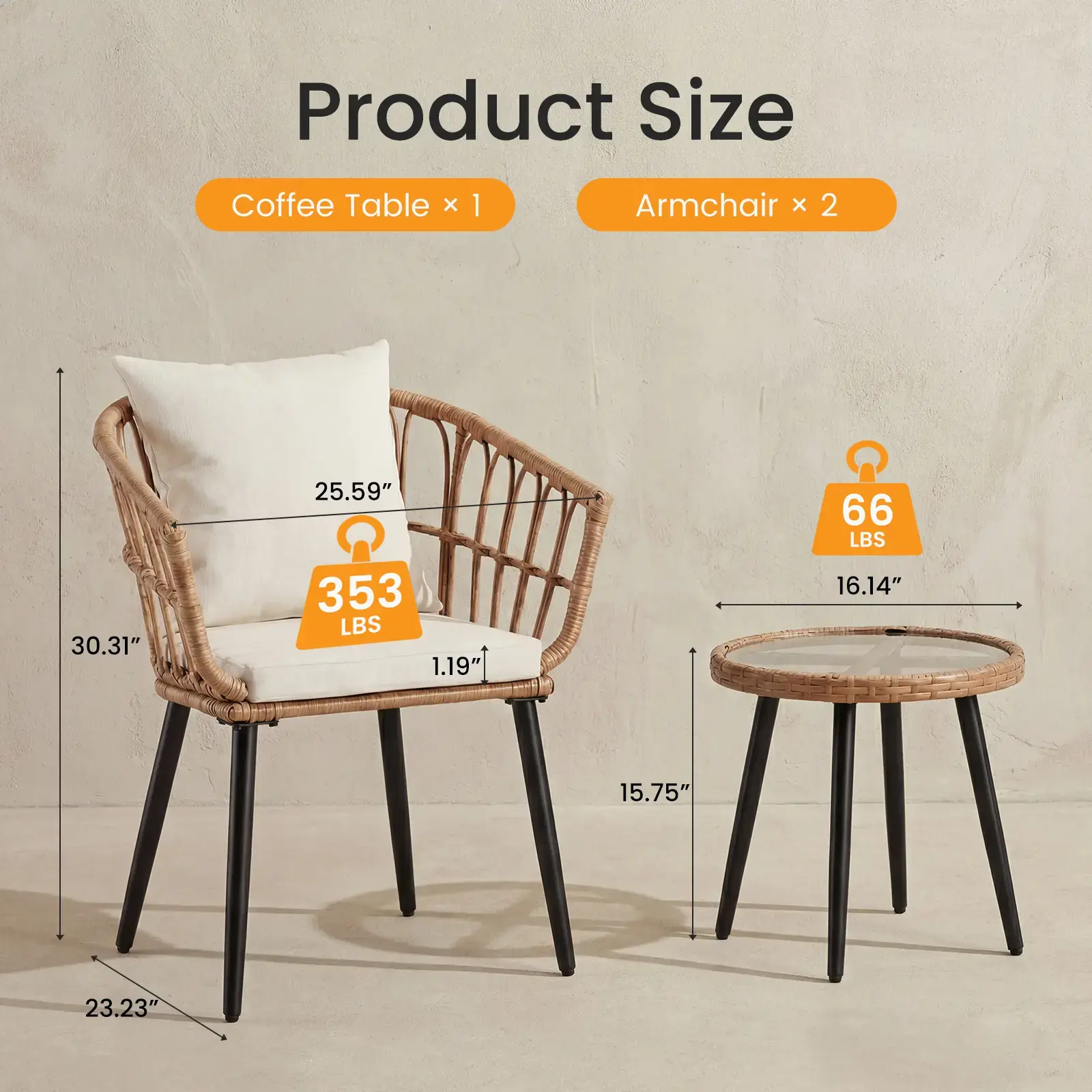 Brown Rattan + Beige Cushion