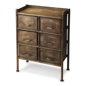 212 MAIN Cameron Transitional Iron Drawer Chest - 34x23x12 in, 6 Drawers (Crackle Finish), Industrial Bronze Chic Indoor Cupboard Cabinet, Six Drawers
